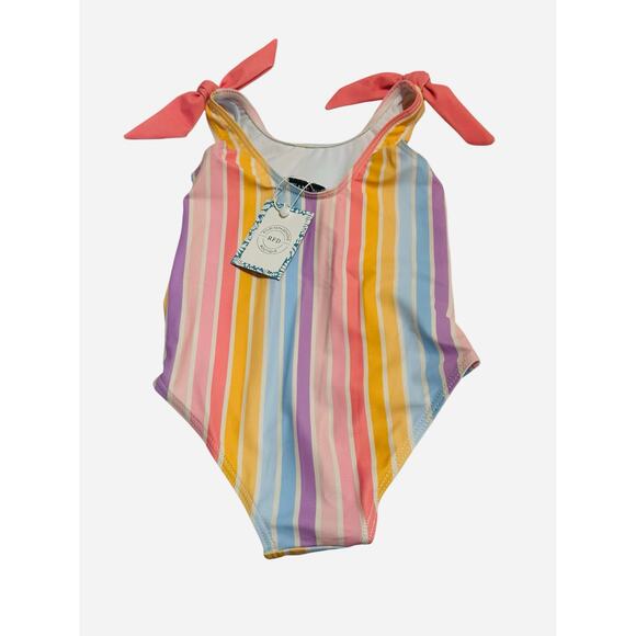 Rylee Faith Designs Girls 4 Swimsuit One Piece Rainbow Stripe Bow Shoulder NWT - Picture 8 of 9